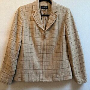 Jones New York Signature 100% Lambswool zip up plaid blazer Sz 6